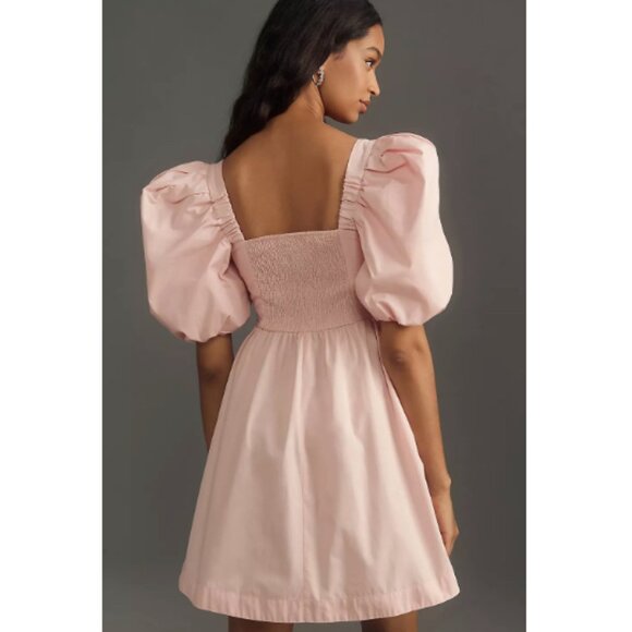 Anthropologie Maeve Puff-Sleeve Pink Cotton Mini Dress - Picture 2 of 6